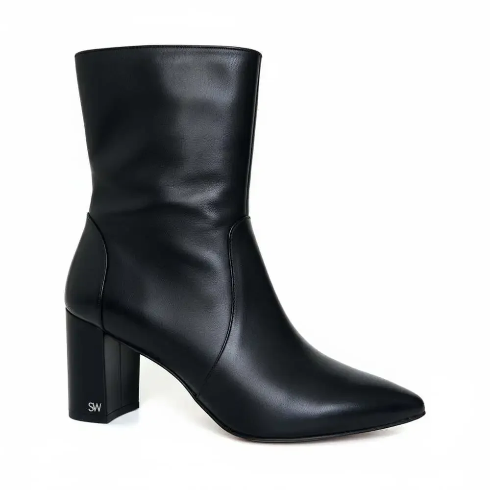 Stuart Weitzman Renegade Zip 75 Black Leather Ankle Boots Size 9